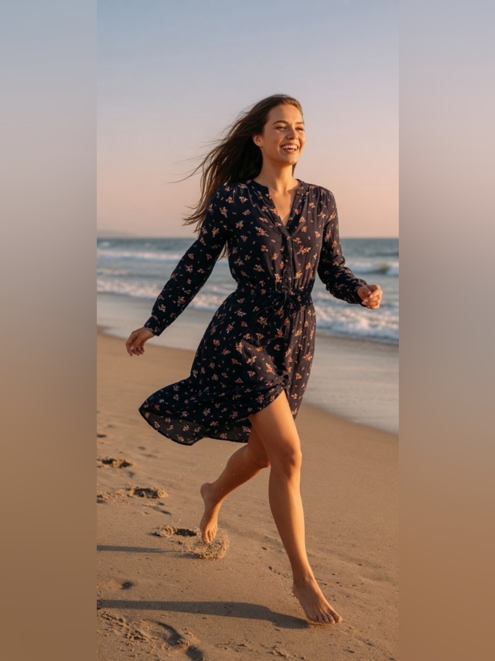 GAP Navy Floral Long Sleeve Dress